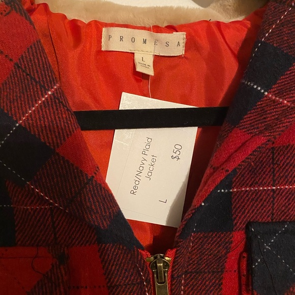 Plaid Jacket w/ Faux Fur Trim - Picture 3 of 8